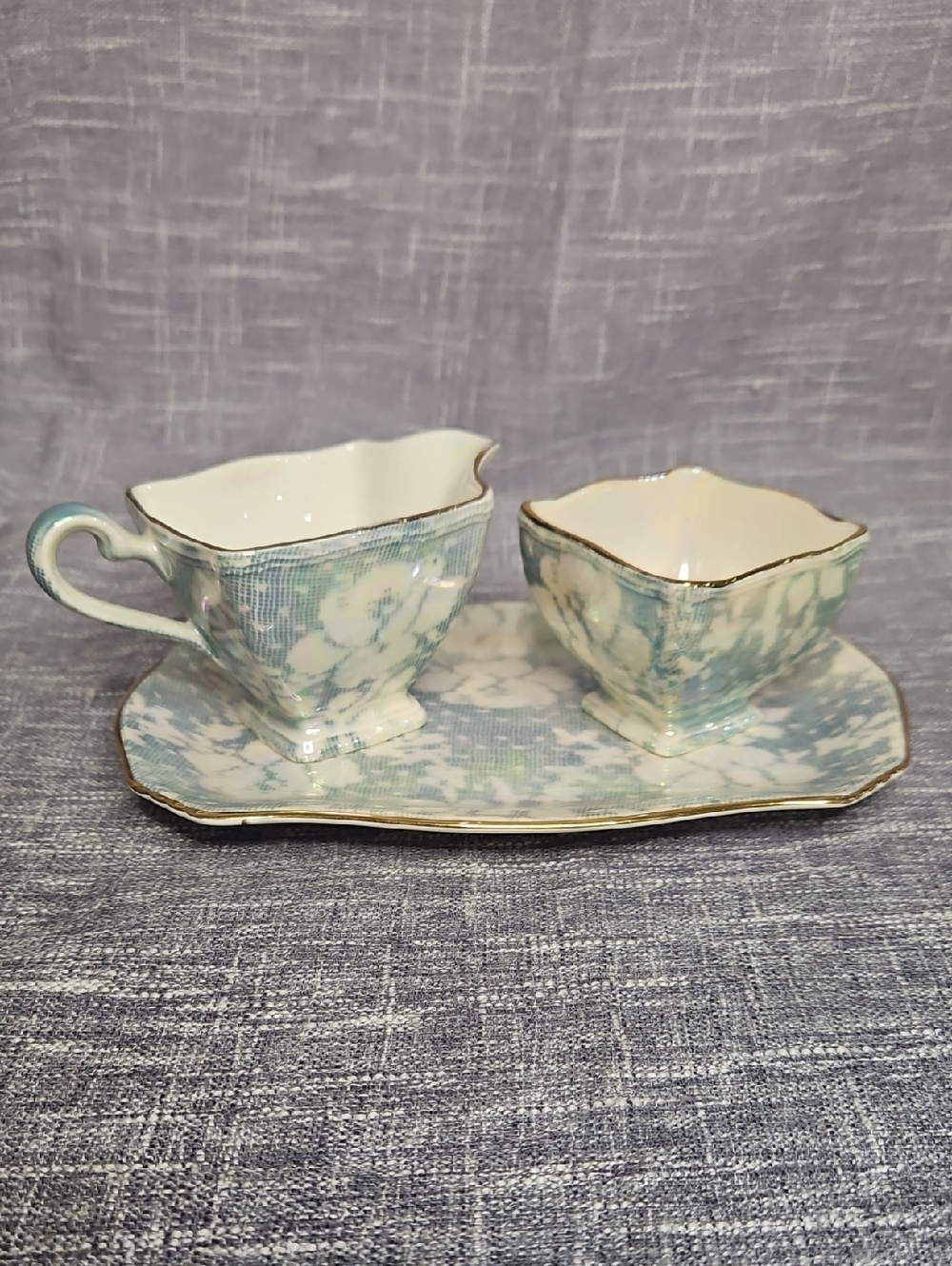 Vintage Royal Winton Blue Brocade Chintz 3 Pc Set